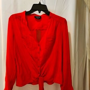 Button down tie front blouse